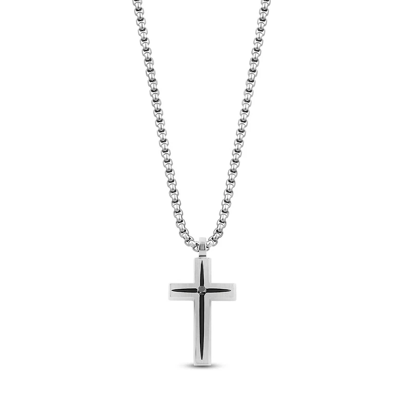 Pendentif Croix Mat en Acier Inoxidable avec Chaine - 24