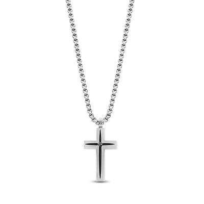 Pendentif Croix Mat en Acier Inoxidable avec Chaine - 24