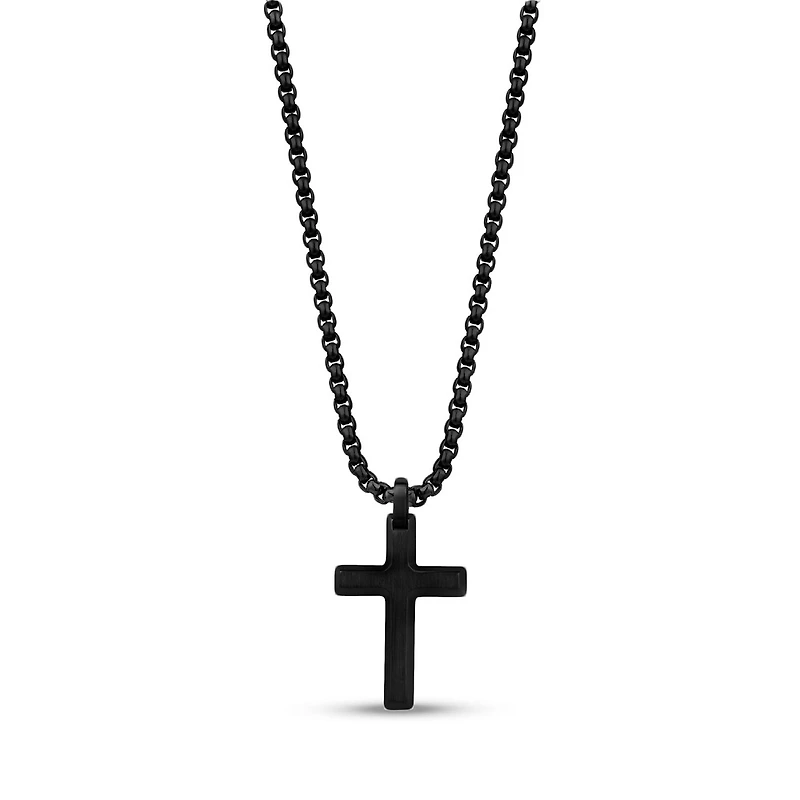 Pendentif Croix Biseauté en Acier Inoxidable Noir avec Chaine