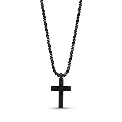 Pendentif Croix Biseauté en Acier Inoxidable Noir avec Chaine