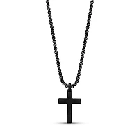 Pendentif Croix Biseauté en Acier Inoxidable Noir avec Chaine