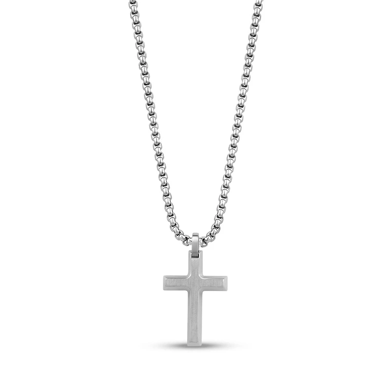Pendentif Croix Biseauté en Acier Inoxidable avec Chaine - 20