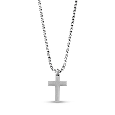 Pendentif Croix Biseauté en Acier Inoxidable avec Chaine - 20