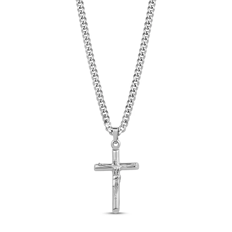 Stainless Steel Crucifix Cross Pendant Necklace - 18