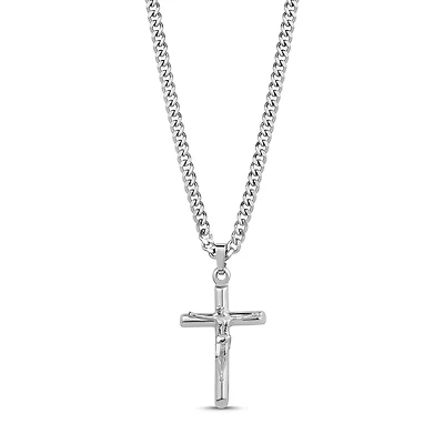 Pendentif Croix Crucifix en Acier Inoxydable avec Chaîne - 18
