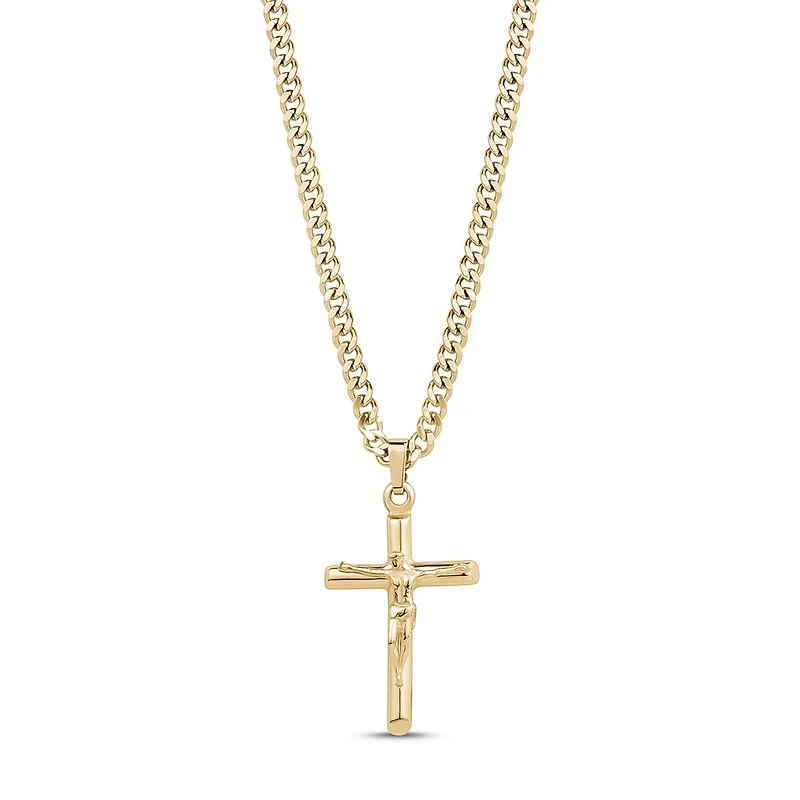 Pendentif Croix Crucifix en Acier Inoxydable Doré avec Chaîne - 18