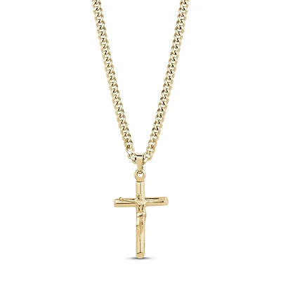 Pendentif Croix Crucifix en Acier Inoxydable Doré avec Chaîne - 18