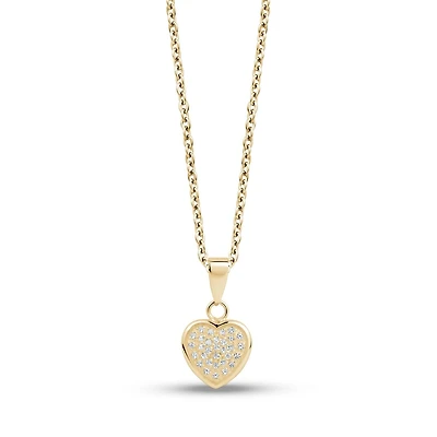 Gold Tone Stainless Steel Heart Paved with Cubic Zirconia Pendant Necklace. Color: yellow | Doucet Latendresse