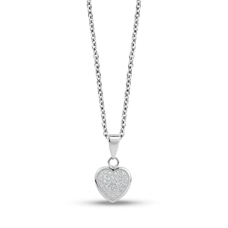 Pendentif Coeur en Acier Inoxydable Pavé de Zircons Cubiques Avec Chaîne. Color: blanc | Doucet Latendresse