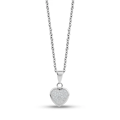 Pendentif Coeur en Acier Inoxydable Pavé de Zircons Cubiques Avec Chaîne. Color: blanc | Doucet Latendresse