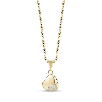 Pendentif Coeur en Acier Inoxydable Doré Serti de Zircons Cubiques Avec Chaîne. Color: jaune | Doucet Latendresse