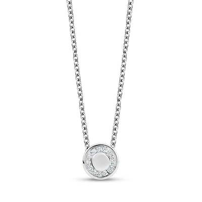 Pendentif Rond en Acier Inoxydable Serti de Zircons Cubiques Avec Chaîne. Color: blanc | Doucet Latendresse