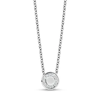 Pendentif Rond en Acier Inoxydable Serti de Zircons Cubiques Avec Chaîne. Color: blanc | Doucet Latendresse