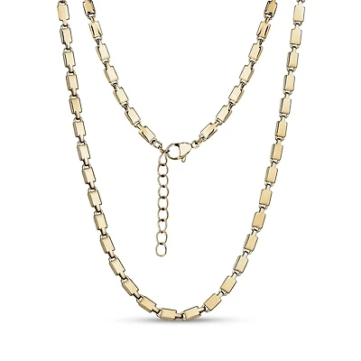 Gold Tone Stainless Steel Shiny Rectangle Link Necklace. Color: yellow | Doucet Latendresse