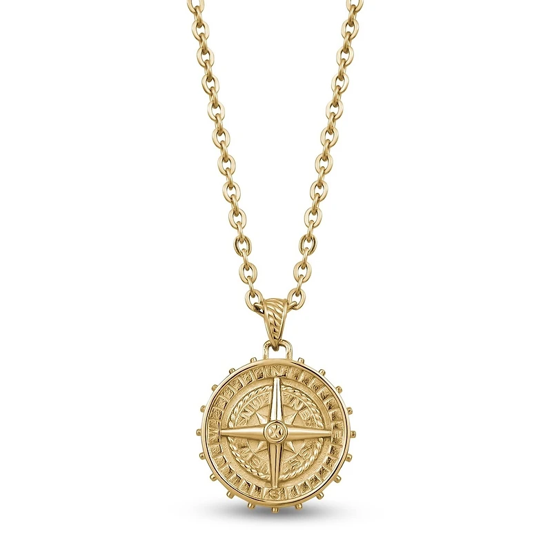 Pendentif Boussole en Acier Inoxidable Doré avec Chaîne - 24