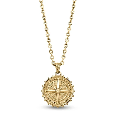 Pendentif Boussole en Acier Inoxidable Doré avec Chaîne - 24