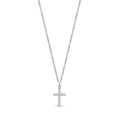 Pendentif Croix Minimaliste en Acier Inoxidable Avec Zircons Cubiques avec Chaîne. Color: blanc | Doucet Latendresse
