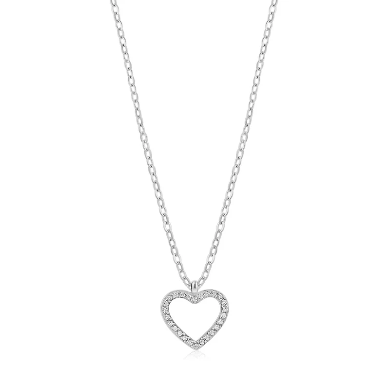 Pendentif Coeur Ouvert en Acier Inoxidable Serti de Zircons Cubiques Avec Chaîne. Color: blanc | Doucet Latendresse