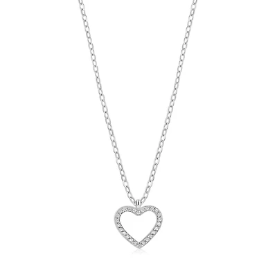 Pendentif Coeur Ouvert en Acier Inoxidable Serti de Zircons Cubiques Avec Chaîne. Color: blanc | Doucet Latendresse