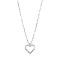 Pendentif Coeur Ouvert en Acier Inoxidable Serti de Zircons Cubiques Avec Chaîne. Color: blanc | Doucet Latendresse
