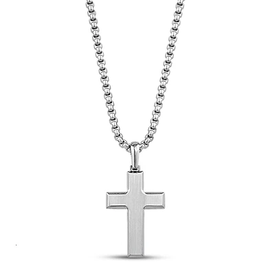 Pendentif Croix à Bord Biseauté en Acier Inoxidable avec Chaine - 24