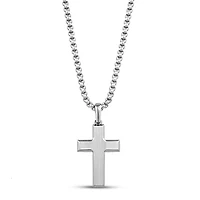 Pendentif Croix à Bord Biseauté en Acier Inoxidable avec Chaine - 24