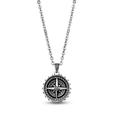 Pendentif Boussole en Acier Inoxidable avec Chaîne - 24