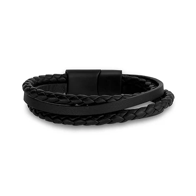 Bracelet en cuir multi-brins noir - 8.5