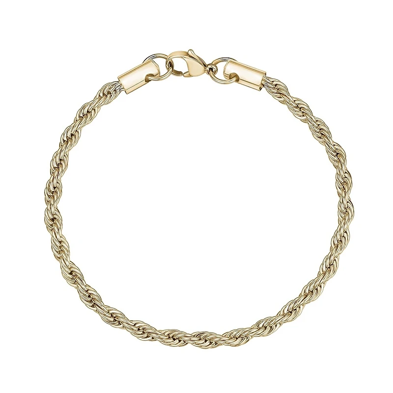 Bracelet À Maillons Torsadé de 4mm en Acier Inoxydable Dorée - 7.5
