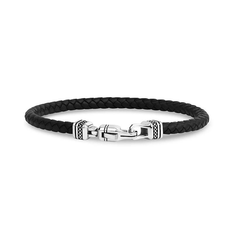 Bracelet à Fermoir Détaillé en Caoutchouc Noir de 5mm - 8.5