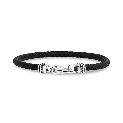 Bracelet à Fermoir Détaillé en Caoutchouc Noir de 5mm - 8.5