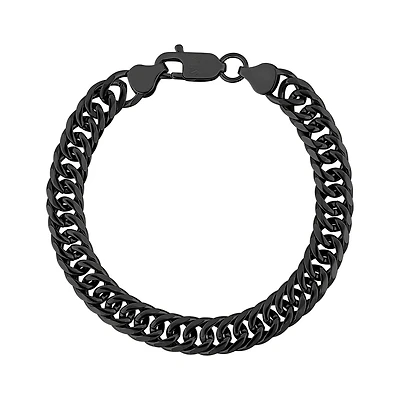 Bracelet À Maillons Cubain Double de 8mm en Acier Inoxydable Noir - 8.5