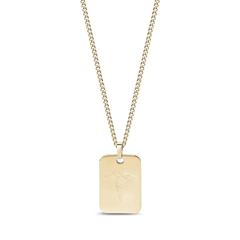 Gold Tone Stainless Steel Medical Dog ID Plate Necklace – 24