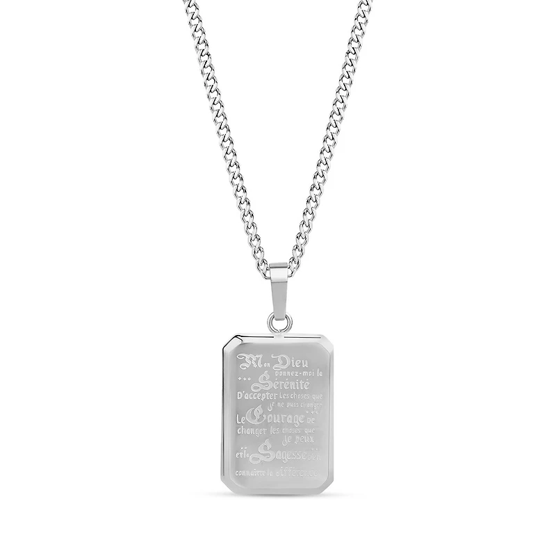 Pendentif Prière de Sérénité Français en Acier Inoxydable avec Chaine - 24