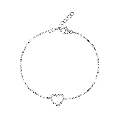Bracelet Coeur Ouvert avec Zircon Cubique en Acier Inoxidable. Color: blanc | Doucet Latendresse