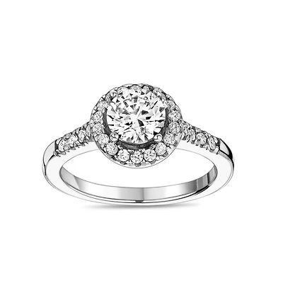 Bague Solitaire avec Halo Sertie de Zircons Cubiques - Taille 5 à 9. Color: blanc | Doucet Latendresse