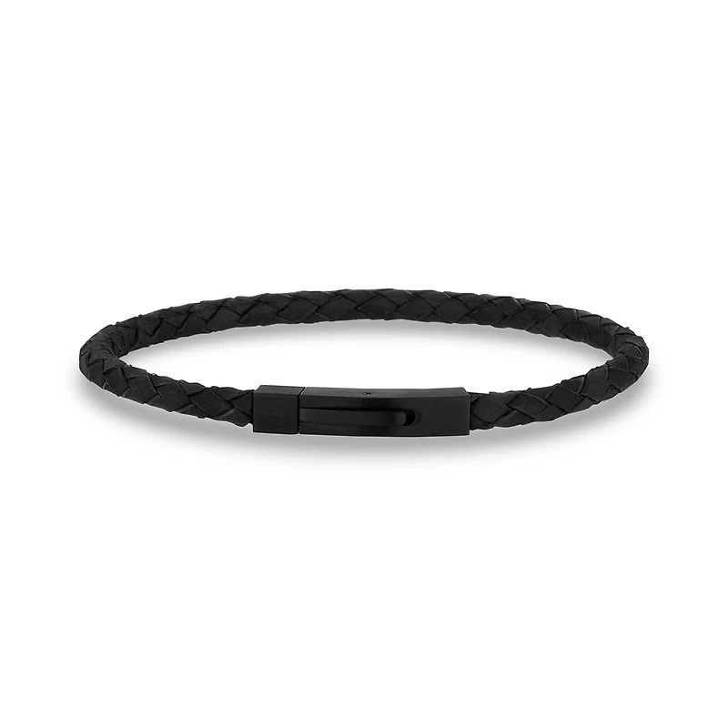 Bracelet Fin en Cuir Tissé de 4mm Noir - 8