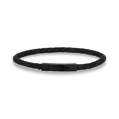 Bracelet Fin en Cuir Tissé de 4mm Noir - 8
