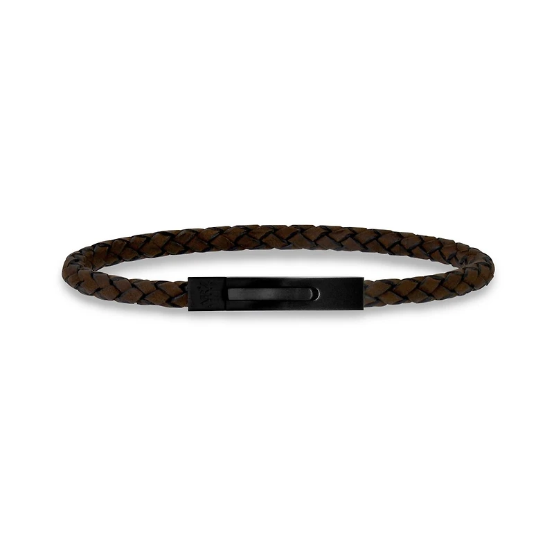 Bracelet Fin en Cuir Tissé de 4mm Brun - 8.5