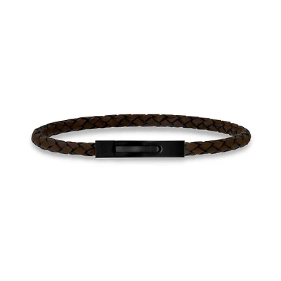 Bracelet Fin en Cuir Tissé de 4mm Brun - 8.5