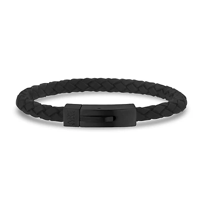 Bracelet en Cuir Tissé de 6mm Noir - 8.5