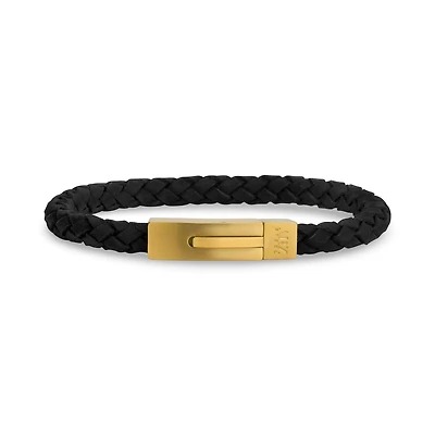 Bracelet en Cuir Tissé de 6mm Doré - 8.5