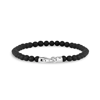 Bracelet en Cuir avec Billes Noires de 4mm - 8.5
