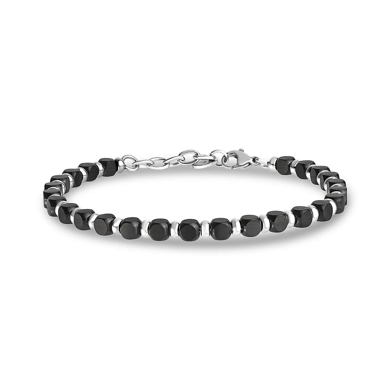 Bracelet avec Billes Polies Noires en Acier Inoxydable - 8.5