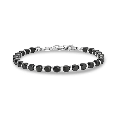 Bracelet avec Billes Polies Noires en Acier Inoxydable - 8.5