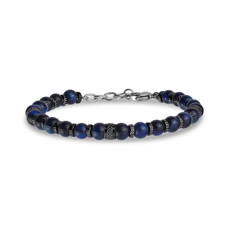 Bracelet à Billes Oeil de Tigre en Acier Inoxydable - 8.5