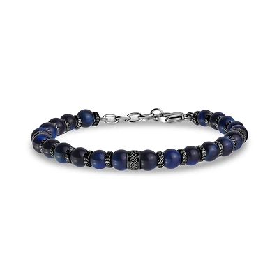 Bracelet à Billes Oeil de Tigre en Acier Inoxydable - 8.5