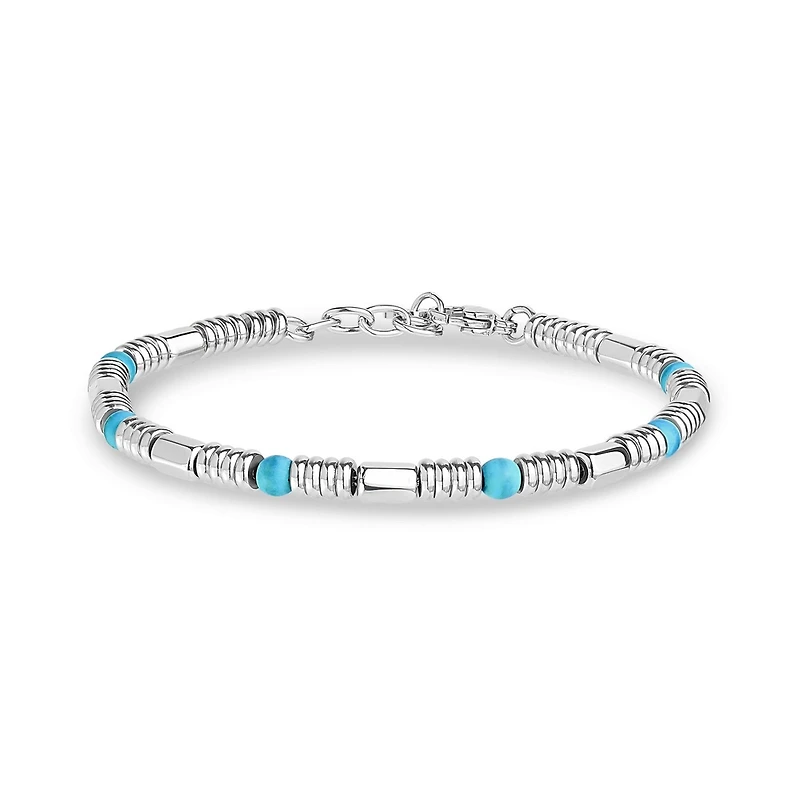 Bracelet avec Billes Turquoises en Acier Inoxydable - 8.5