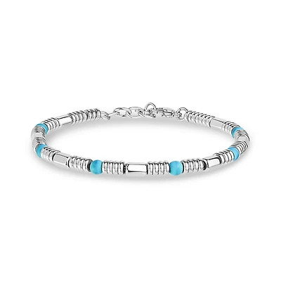 Bracelet avec Billes Turquoises en Acier Inoxydable - 8.5