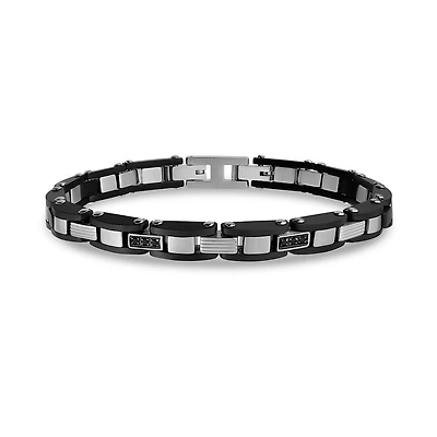 Bracelet en Acier Inoxydable Noir Serti de Pierres 7mm - 8.5